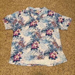 Tommy Bahama Shirt Men's Size 2XT 100% Silk Floral Button Front Hawaiian
